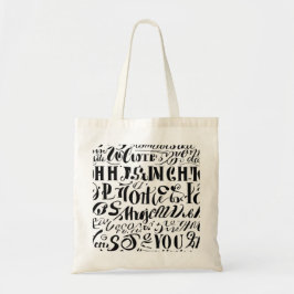 Eine Tasche mit schwarzem Text