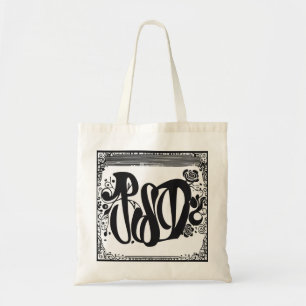 Eine Tasche mit schwarzen Schriftart