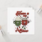 Eine Tasse Cheer Retro Weihnachtskakao und Kaffee Karte (Vorderseite/Rückseite Beispiel)