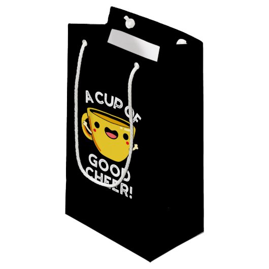 Eine Tasse guten Cheer Funny Cup Pun Dark BG Kleine Geschenktüte (Vorderseite Schrägansicht)