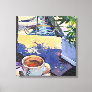 Eine Tasse Kaffee auf der Strandpromenade Leinwanddruck