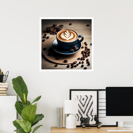 Eine Tasse Kaffee Latte für das Kaffeepulver Poster (Heimbüro)