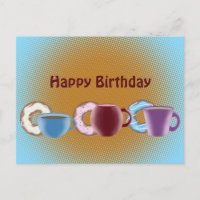 Eine Tasse Kaffee und ein süßer Donut Happy Birthd