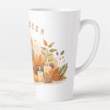 Eine Tasse mit einem Halloween-Kürbisprint