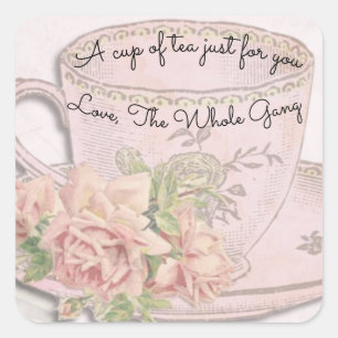 Eine Tasse Tee zum Muttertag Rosa nur für Dich Quadratischer Aufkleber