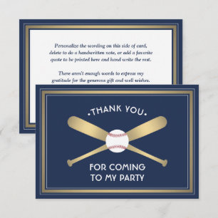 Eine Text Baseball Thema Party Navy Blau Weiß Gold Dankeskarte