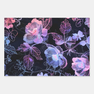 Eine Textur von Blumen in Neonstickereien Geschenkpapier Set