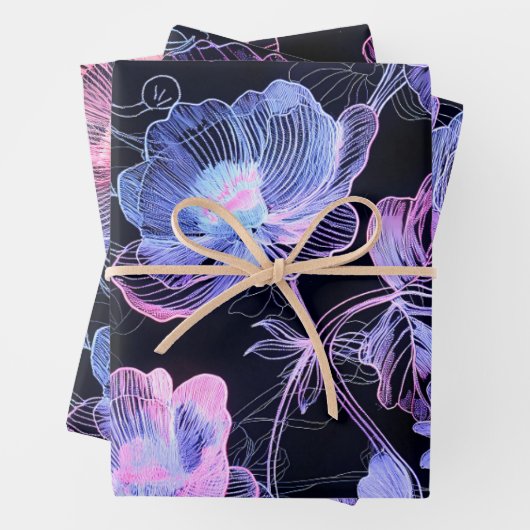 Eine Textur von Blumen in Neonstickereien Geschenkpapier Set (Beispiel)