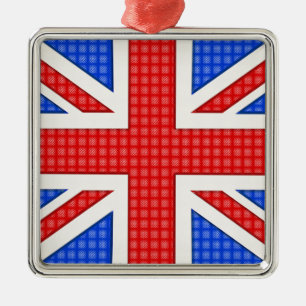 Eine texturierte Union Jack Flagge. Silbernes Ornament