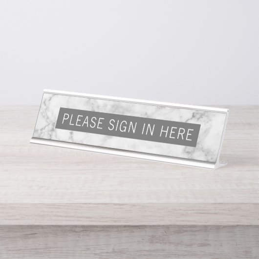 Eine Textzeile - Grauweißer Marmor Schreibtischnamensplakette (Vorderseite )