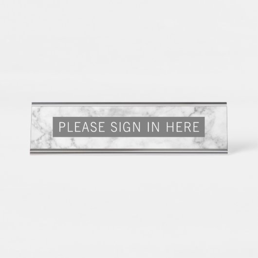 Eine Textzeile - Grauweißer Marmor Schreibtischnamensplakette (Vorderseite )