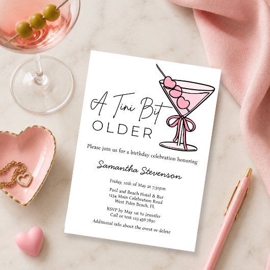 Eine Tini-Bit ältere rosa Herz Olives Geburtstagsp Einladung