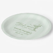 Eine Tini-One-Babydusche mit grüner Hand Pappteller (Schrägansicht)