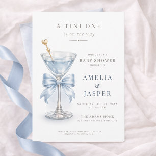 Eine Tini One Blaue Schleife Martini Coed Babypart Einladung