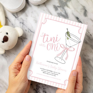 Eine Tini One ist auf dem Weg Pink Stripes Baby Sh Einladung