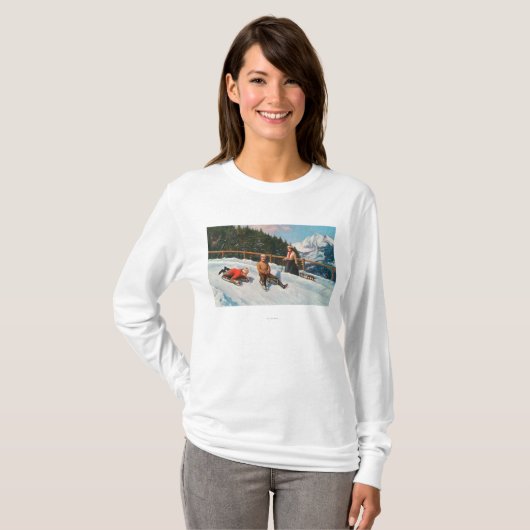 Eine toboggan-Sledding Szene T-Shirt (Vorne ganz)