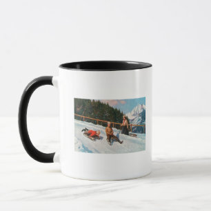Eine toboggan-Sledding Szene Tasse