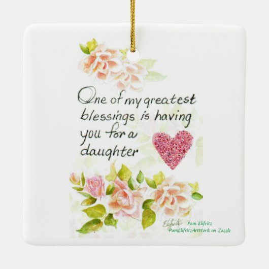 Eine Tochter ist ein zeichnend Text mit Segen Rot Keramikornament (Rückseite)
