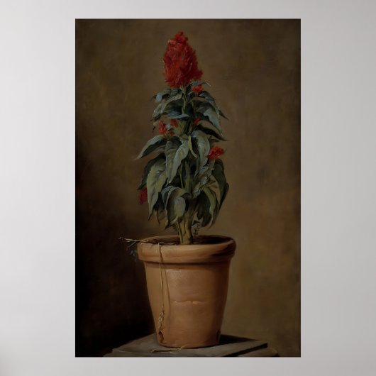 Eine Topfpflanze Blumen Stillleben, Dunkle Botanik Poster (Vorne)