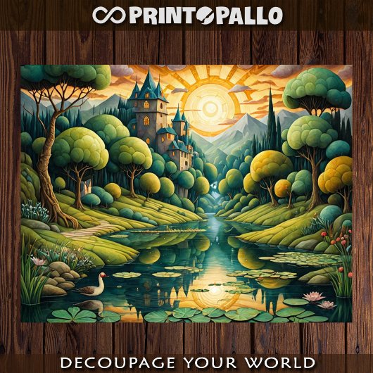 Eine traumhafte Landschaft mit Fluss und Burg im M Seidenpapier