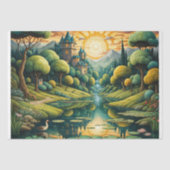 Eine traumhafte Landschaft mit Fluss und Burg im M Seidenpapier (Vorderseite)