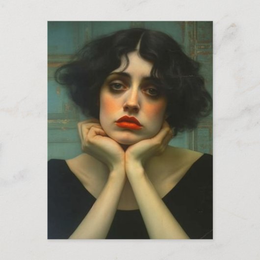 Eine traurige Frau Postkarte (Vorderseite)