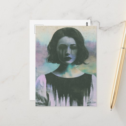Eine traurige Frau Postkarte (Vorderseite/Rückseite Beispiel)