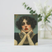 Eine traurige weibliche Imitat Vintag Postkarte (Stehend Vorderseite)