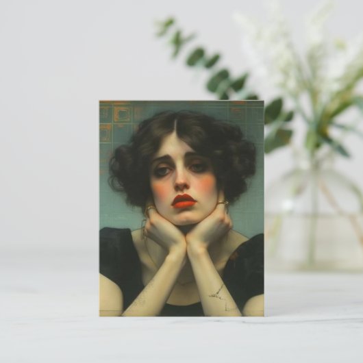 Eine traurige weibliche Imitat Vintag Postkarte (Stehend Vorderseite)