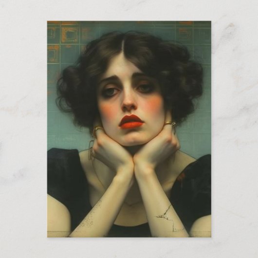 Eine traurige weibliche Imitat Vintag Postkarte (Vorderseite)