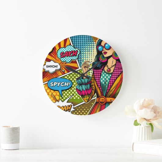Eine trendige Illustration im Retro-Pop-Stil Große Wanduhr (Zuhause)