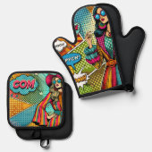 Eine trendige Illustration im Retro-Pop-Stil Ofenhandschuh & Topflappen-Set (Vorderseite/Rückseite)