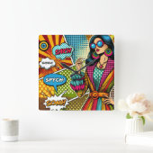 Eine trendige Illustration im Retro-Pop-Stil Quadratische Wanduhr (Zuhause)