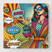 Eine trendige Illustration im Retro-Pop-Stil Quadratische Wanduhr (Vorderseite)