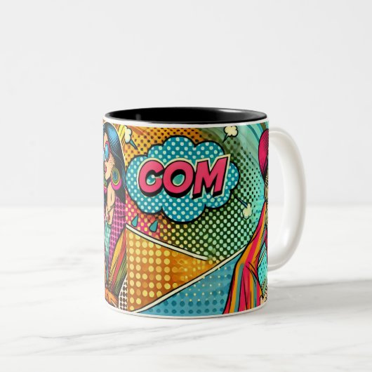 Eine trendige Illustration im Retro-Pop-Stil Zweifarbige Tasse (VorderseiteRechts)