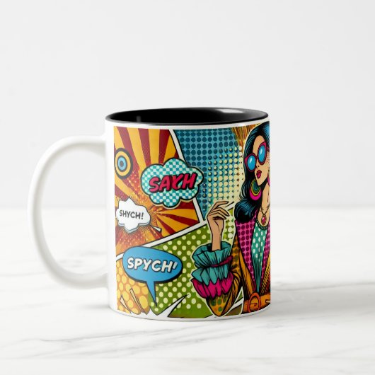 Eine trendige Illustration im Retro-Pop-Stil Zweifarbige Tasse (Links)