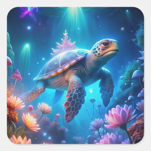 Eine Turtle Quadratischer Aufkleber (Vorderseite)
