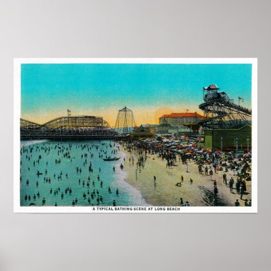 Eine typische Badekulisse an Long Beach Poster (Vorne)