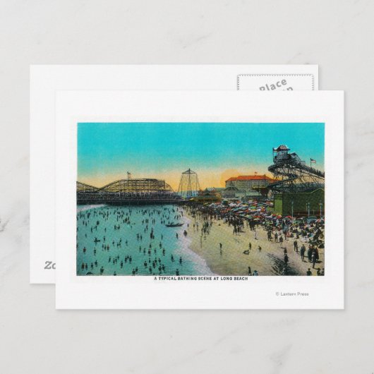 Eine typische Badekulisse an Long Beach Postkarte (Vorne/Hinten)