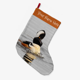 Eine überraschend gehobene Merganser-Duck Großer Weihnachtsstrumpf