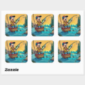 Eine Überraschung für den jungen Angler Quadratischer Aufkleber (Blatt)