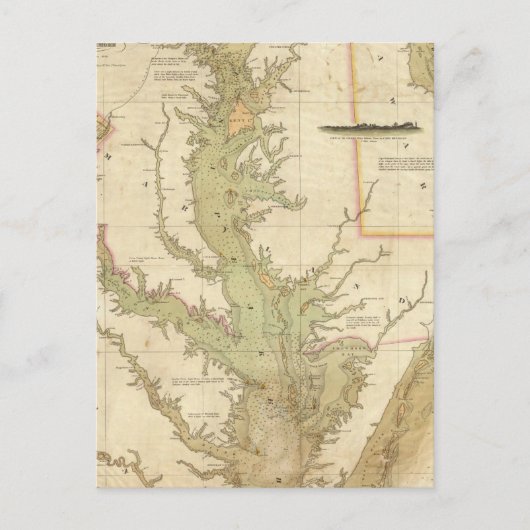 Eine Übersicht über die Buchten Chesapeake und Del Postkarte (Vorderseite)