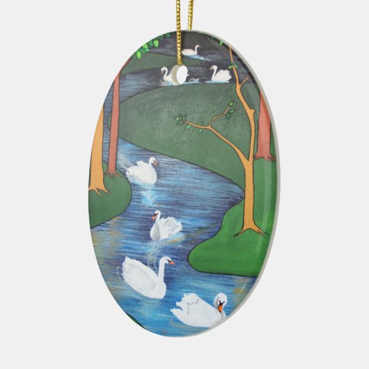 Eine Uhr des Schwimmens mit sieben Swans Keramik Ornament (Links)