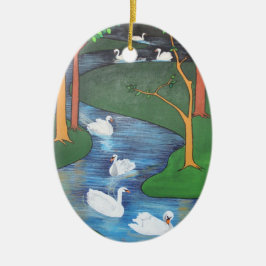Eine Uhr des Schwimmens mit sieben Swans Keramik Ornament