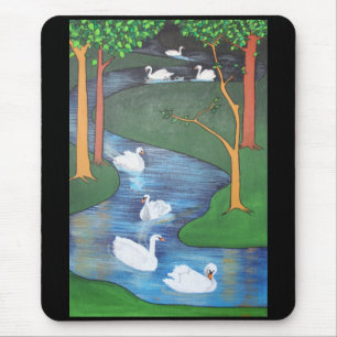 Eine Uhr des Schwimmens mit sieben Swans Mousepad