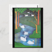 Eine Uhr des Schwimmens mit sieben Swans Postkarte (Vorne/Hinten)