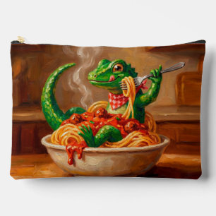 eine verspielt Eidechse, die eine köstliche Pasta Zubehörtasche