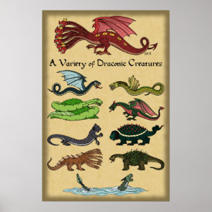 Eine Vielfalt drakonischer Kreaturen Poster