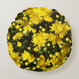 Eine Vielzahl gelber Mums Rundes Kissen