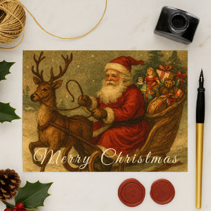 Eine viktorianische Weihnachtsschlittenfahrt mit S Postkarte